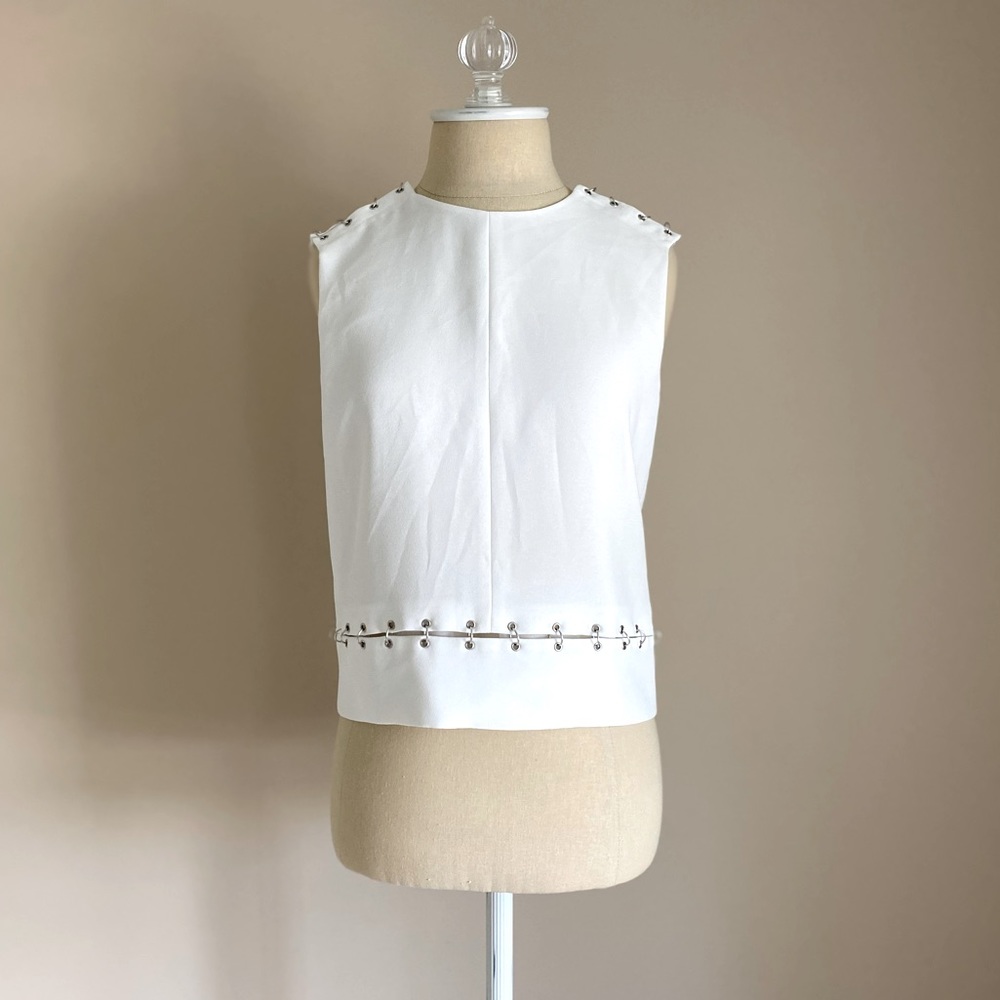 The Kooples White Ring Embellished Crepe Crop Top
